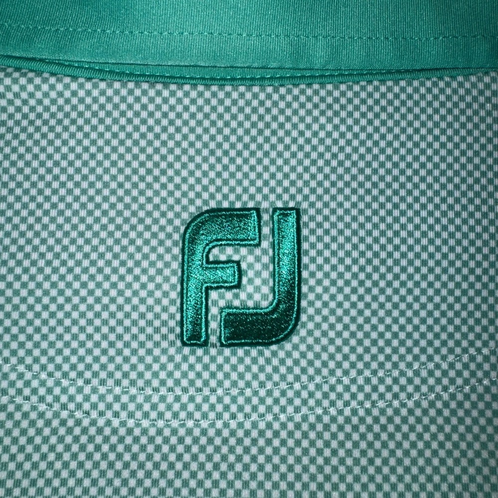 FootJoy Mens ProDry Golf Polo Shirt Large Mint Green White Micro Check FJ Logo - Picture 5 of 5